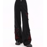 Pantalon Baggy Noir Femme avec Détail Papillon - antre gothique