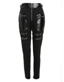 Pantalon Gothique à Taille Haute avec Détails Boucles et Fermeture Éclair - Antre Gothique