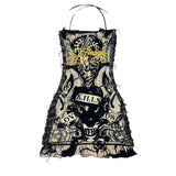 Robe Gothique à Imprimé Crâne et Coeur avec Lacets - Antre Gothique