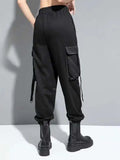 Pantalon Cargo Gothique Noir à Coutures Contrastées