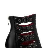 Sandales Gothiques Talon Griffe Métallique – Cuir Noir & Détails Œillets