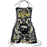 Robe Gothique à Imprimé Crâne et Coeur avec Lacets