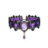 Collier Ras du Cou Gothique Vintage en Dentelle avec Pendentif en Verre