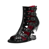 Sandales Gothiques Talon Griffe Métallique – Cuir Noir & Détails Œillets - antre gothique