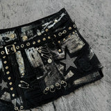 Jupe Gothique en Denim Noir avec Étoiles