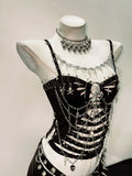 Top Bustier Gothique avec Chaînes et Détail Crâne