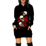 Robe Gothique à Capuche Imprimé Crâne de Mort - L'Antre Gothique