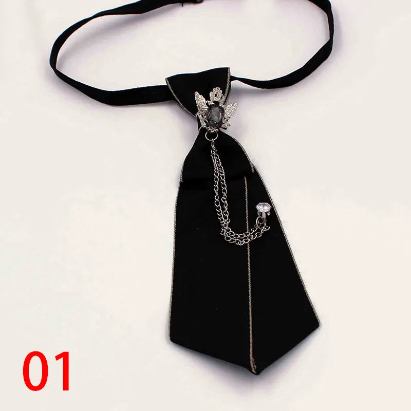 Cravate Gothique Steampunk - Chaîne Métal, Cristal - Nœud Papillon Réglable (Noir)