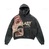 Sweat Gothique Streetwear Imprimé Crâne et Blast - Antre Gothique