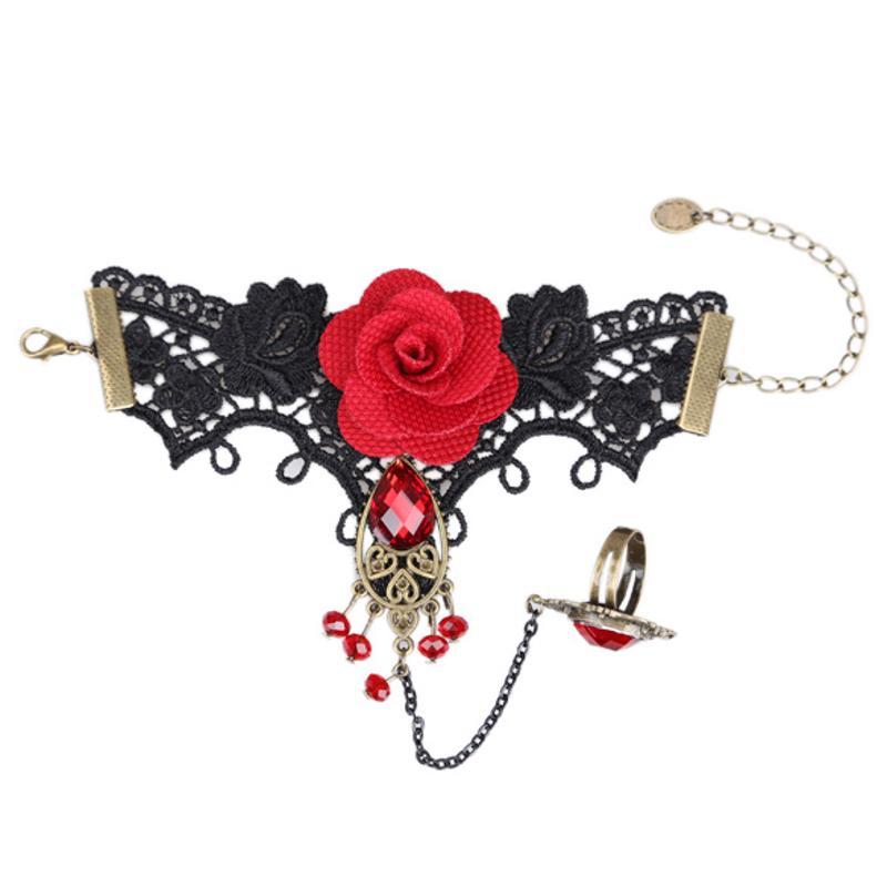 Bracelet Gothique Lolita Bleu Doré + Bague Réglable - Neuf Sans Emballage