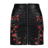 Jupe Gothique Brodé de Fleurs Rouges
