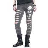 Leggings Gothique Déchiqueté avec Crâne