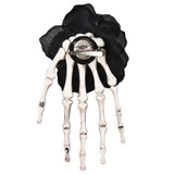 Pince à cheveux gothique <br /> Rose Noir & Main Squelette