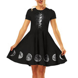 Robe Gothique <br /> Noir Imprimé de Lune en 3D - L'Antre Gothique