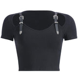 T-Shirt Gothique Noir à Ceinture