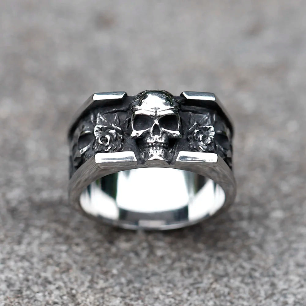 Gothic Tribute Gem Stainless Steel Skull Ring, A / Black