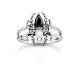 Bague Gothique Araignée en Argent 925, Zircon & Perle - antre gothique