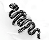 Bague Gothique Serpent Envoûtant en Argent 925 & Zircons Noirs - antre gothique