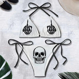 Bikini Gothique Blanc à Motifs Squelettes - antre gothique