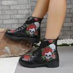 Bottines Gothiques Punk à Plateforme - Tête De Mort Et Décoration Métallique - Pour Femmes Et Hommes - Style Rétro - 10