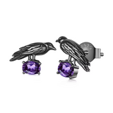 Boucles d’oreilles gothiques corbeau en argent 925 et zircon violet - antre gothique