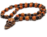Collier Gothique Tête de Mort en Résine et Bois