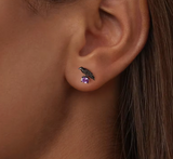 Boucles d’oreilles gothiques corbeau en argent 925 et zircon violet