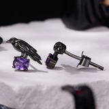Boucles d’oreilles gothiques corbeau en argent 925 et zircon violet