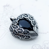 Pendentif Cœur Ailé Noir – Argent 925, Cristal & Zircon