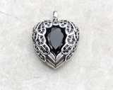 Pendentif Cœur Ailé Noir – Argent 925, Cristal & Zircon