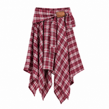 Jupe gothique asymétrique à carreaux effet chemise nouée