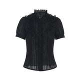 Chemisier gothique victorien noir en dentelle à taille cintrée - antre gothique