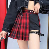 Gothic Streetwear Red and Black Plaid Skirt