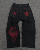 Jeans Gothique Hip Hop Retro avec Broderie Crâne - OUTLET - TAILLE M - L'Antre Gothique