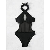 Maillot de Bain Gothique 1 Pièce Noir avec Empiècement Transparent - antre gothique