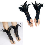 Manchettes gothiques en dentelle et plumes - antre gothique