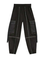 Pantalon Cargo Gothique Noir à Coutures Contrastées - antre gothique