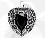Pendentif Cœur Ailé Noir – Argent 925, Cristal & Zircon - antre gothique