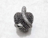 Pendentif Cœur Serpent Noir – Argent 925 & Zircon - antre gothique