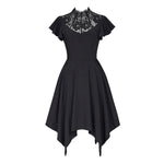 Robe Gothique Femme Manches Courtes a Volants Noir Dentelle - Antre Gothique