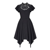 Robe Gothique Femme Manches Courtes a Volants Noir Dentelle - Antre Gothique