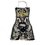 Robe Gothique à Imprimé Crâne et Coeur avec Lacets - Antre Gothique
