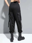 Pantalon Cargo Gothique Noir à Coutures Contrastées