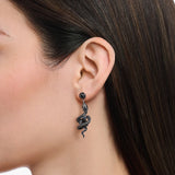 Boucles d’Oreilles Gothiques Serpent en Argent 925 – Zircons Noirs