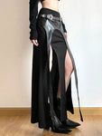 Faux Leather Slit Gothic Skirt