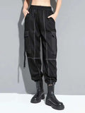 Pantalon Cargo Gothique Noir à Coutures Contrastées