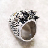 Bague Gothique Casque Chevalier Squelette Argent 925 Plaqué Or & Zircons