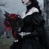 Bouquet de mariée gothique – Fleurs noires et rouges
