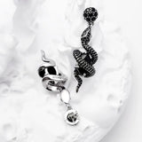 Boucles d’Oreilles Gothiques Serpent en Argent 925 – Zircons Noirs