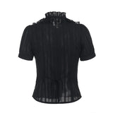 Chemisier gothique victorien noir en dentelle à taille cintrée